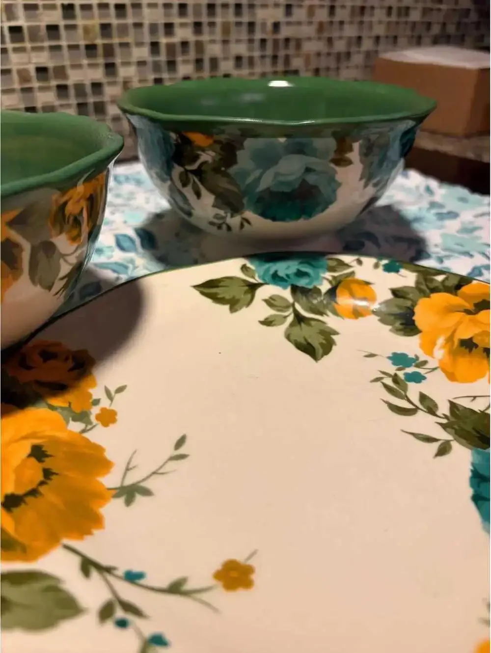 ceramic tableware set in the Rose Shadow pattern by The Pioneer Woman.